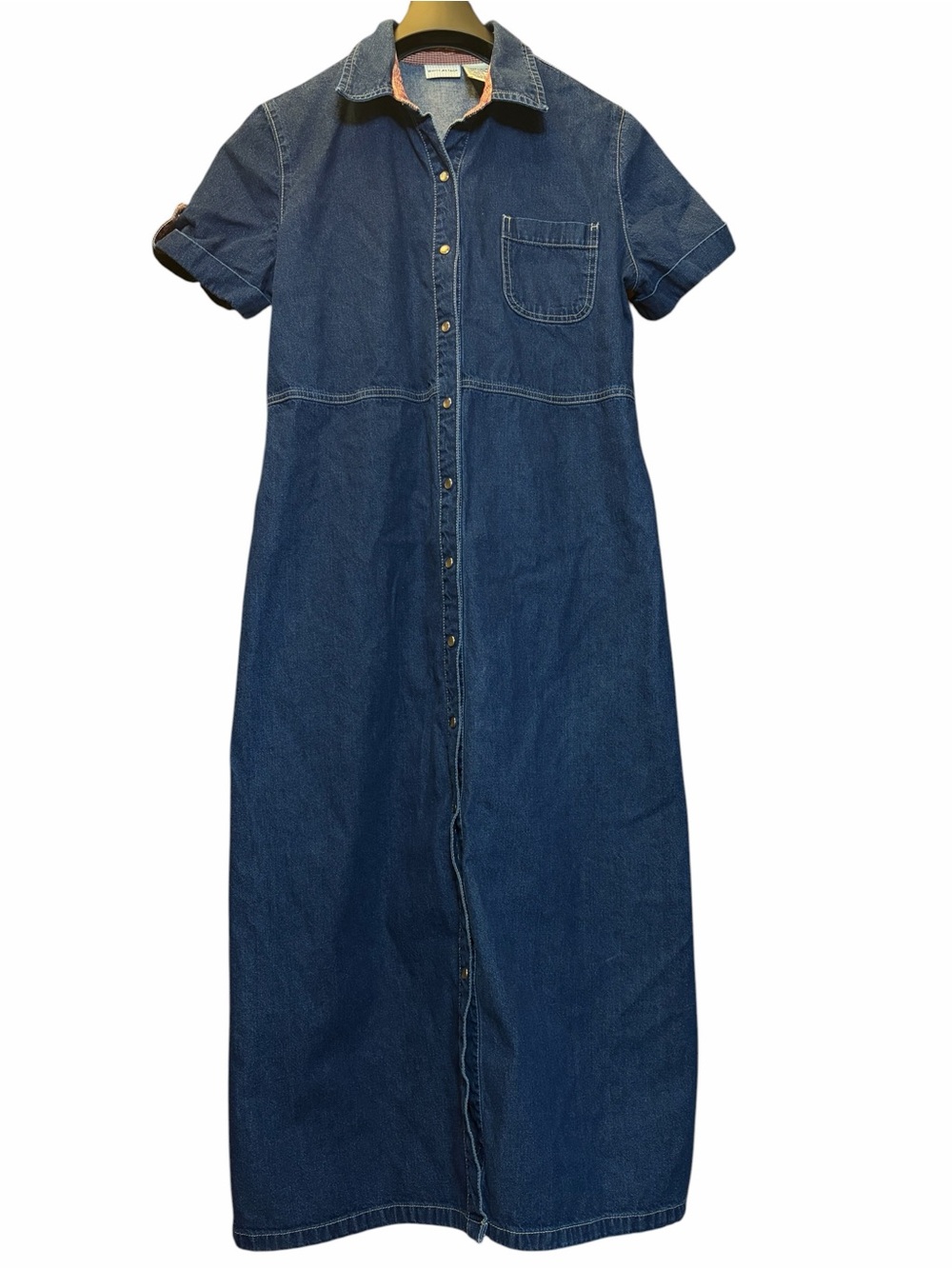 Denim dress 100% cotton short sleeve pearl snap buttons gingham western rodeo